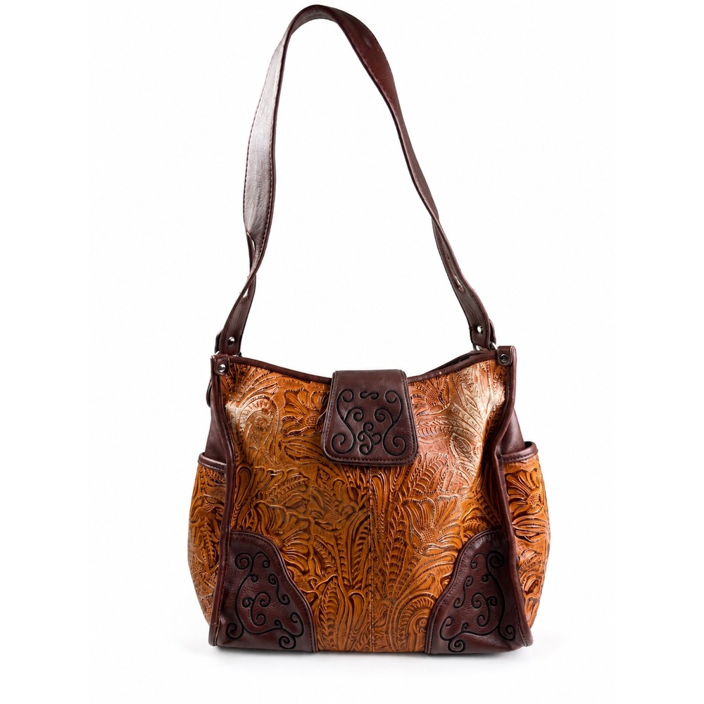 Madi Claire Savannah Vintage Y2K Boho Floral Leather Embossed Shoulder Bag